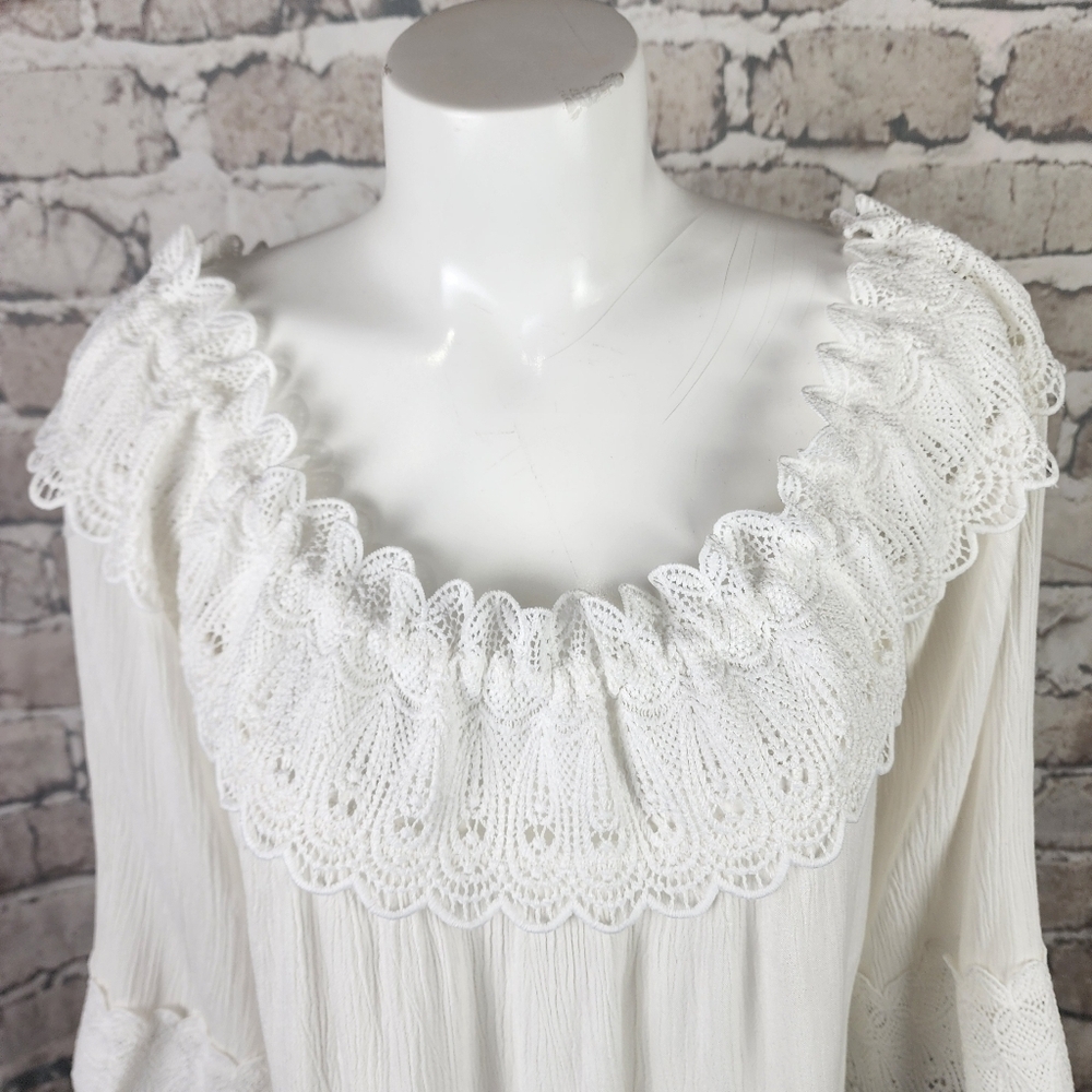 cream Bea Lace Collar and Cuff Feminine Blouse Off White Size 38/Small/Med - Picture 6 of 16